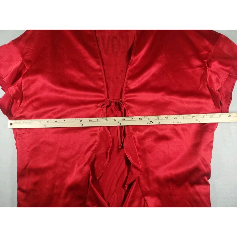 Victoria's Secret Robe Women OS Red Satin Love Heart Kimono Tie Ruffle Valentine